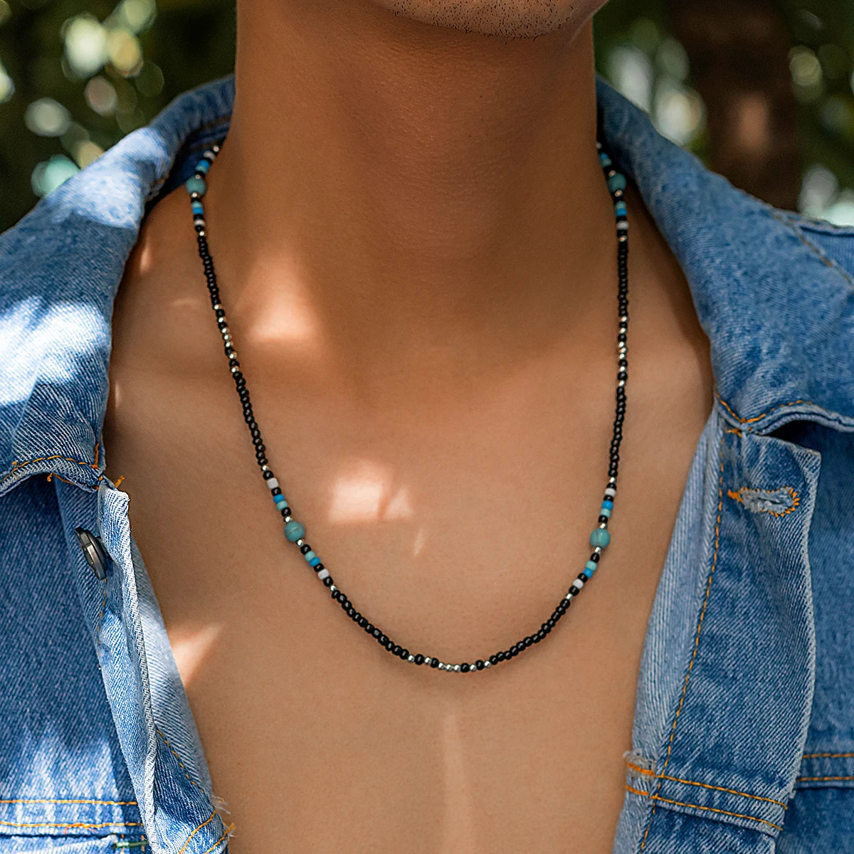 Black, Rice Bead Beaded Necklace