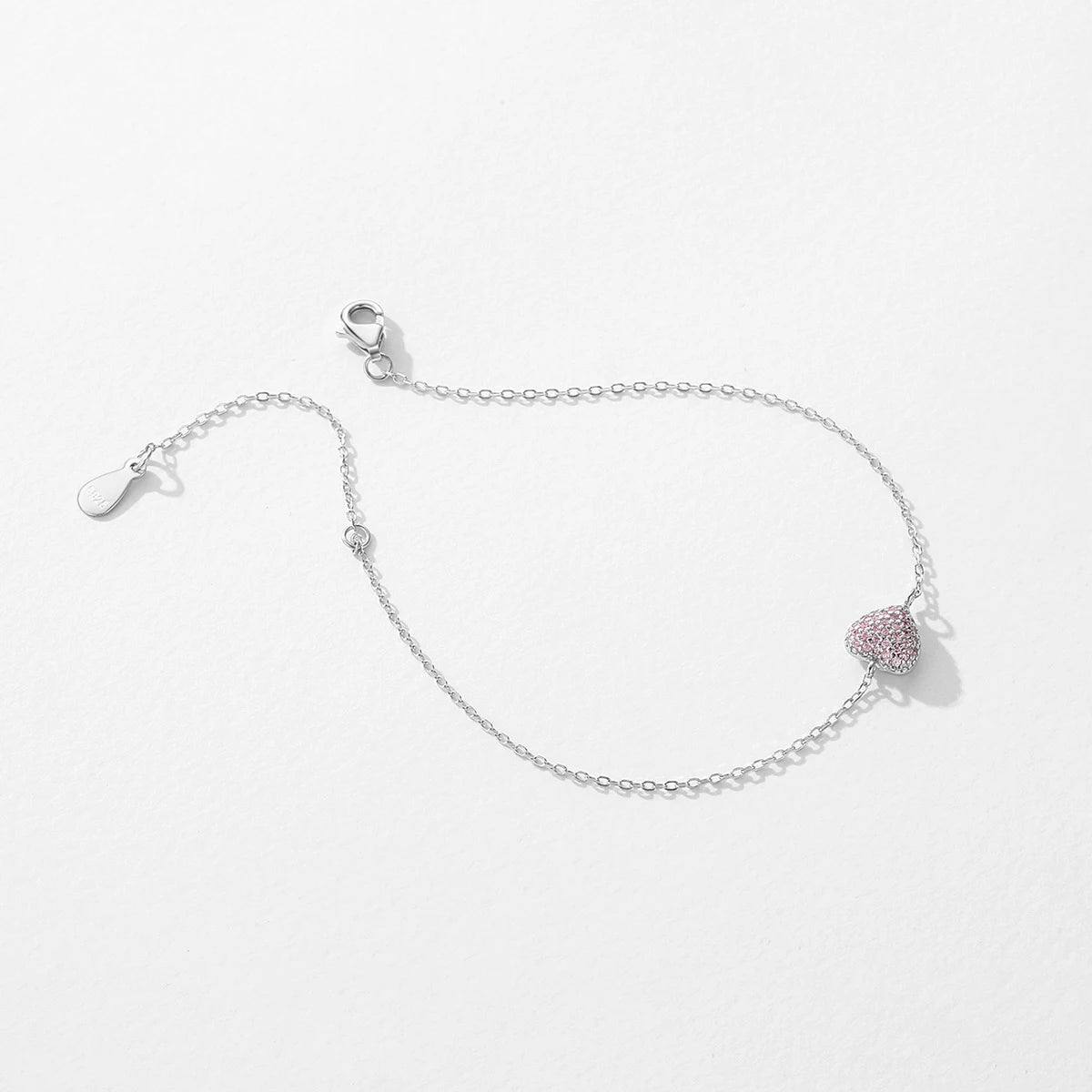 925 Sterling Silver Light Pink Heart Bracelet