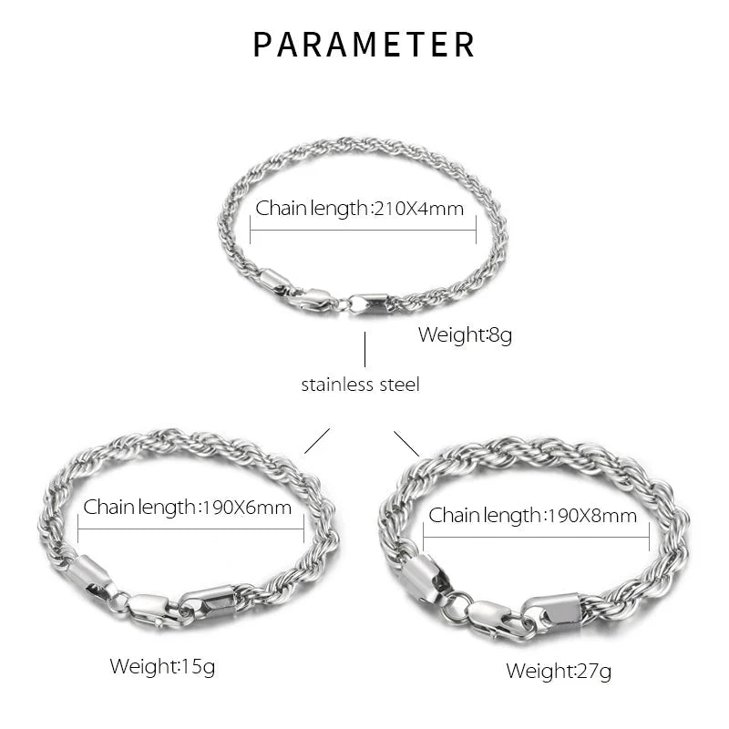 4-8mm Stainless Steel Rope Bracelets