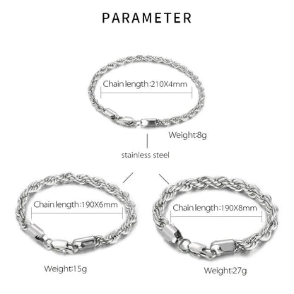 4-8mm Stainless Steel Rope Bracelets