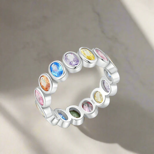 925 Sterling Silver Rainbow Cubic Zirconia Ring