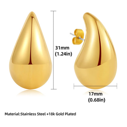 Gold Or Silver Stainless Steel Tear Drop, Round, Ball Earrings