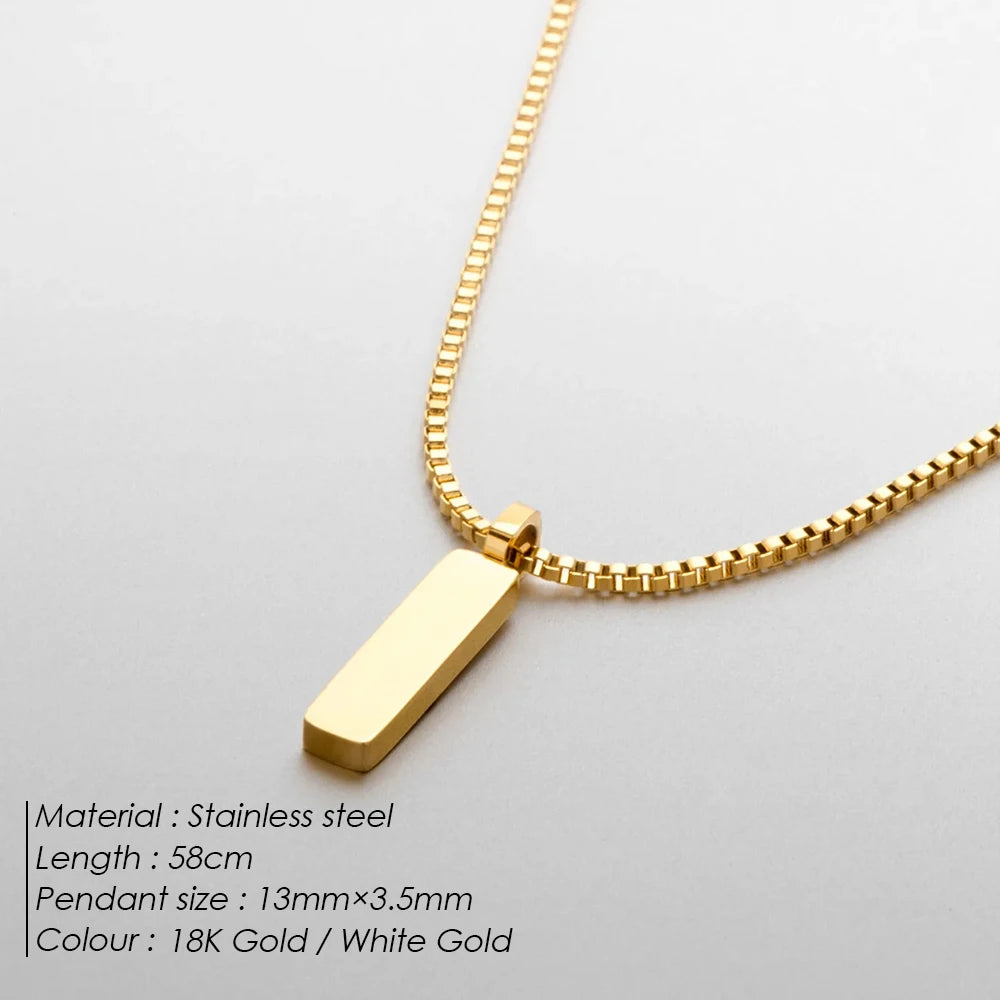 Gold Or Silver Stainless Steel 1MM Box Chain Square Pendant