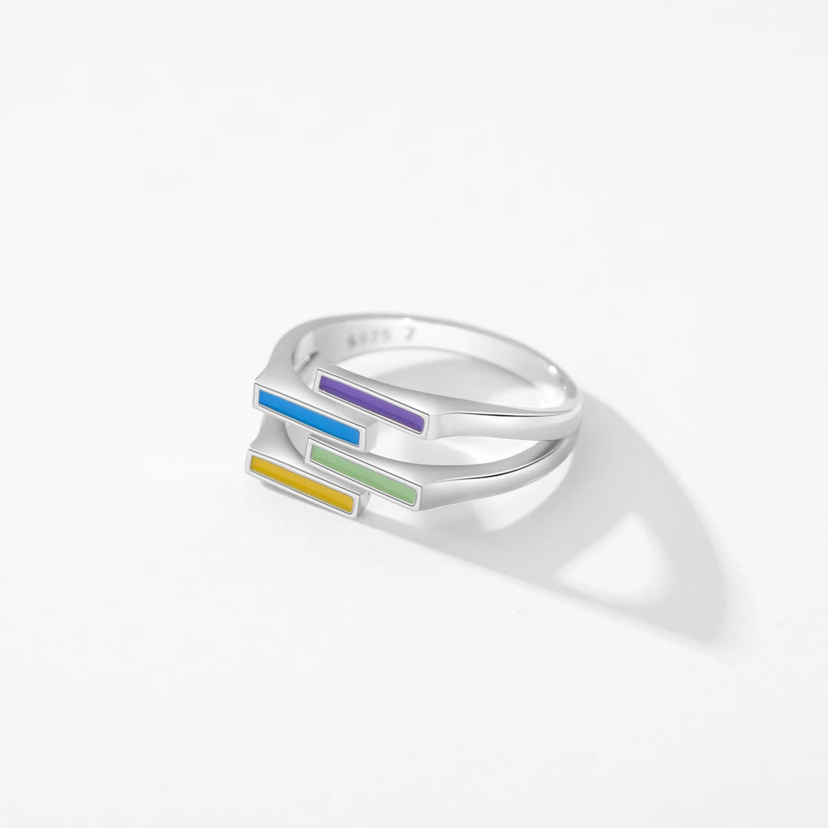 925 Sterling Silver Rainbow Enamel Ring