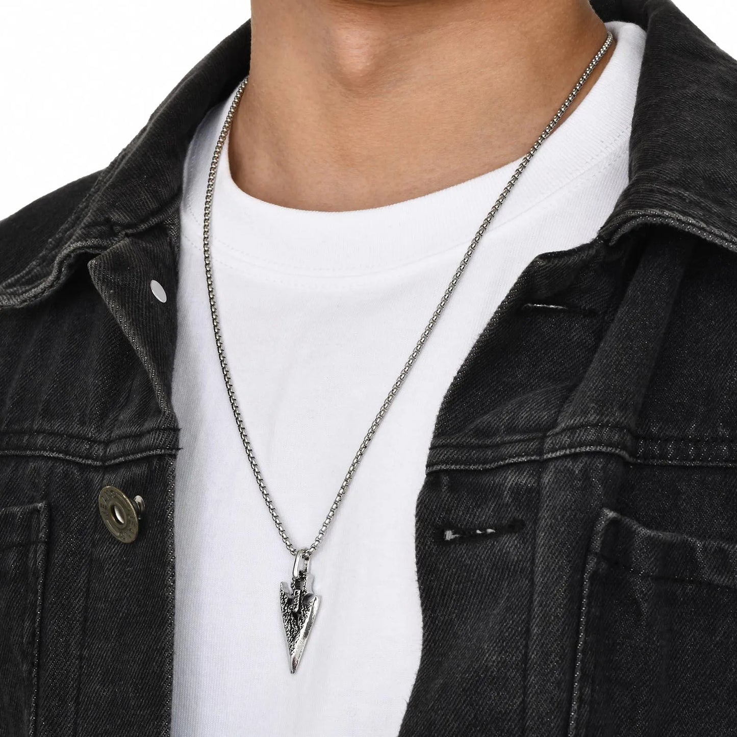 Spear Point Arrowhead Necklaces for Men, Cool Punk Stainless Steel Arrow Pendant Collar with Box Chain Gift Jewelry