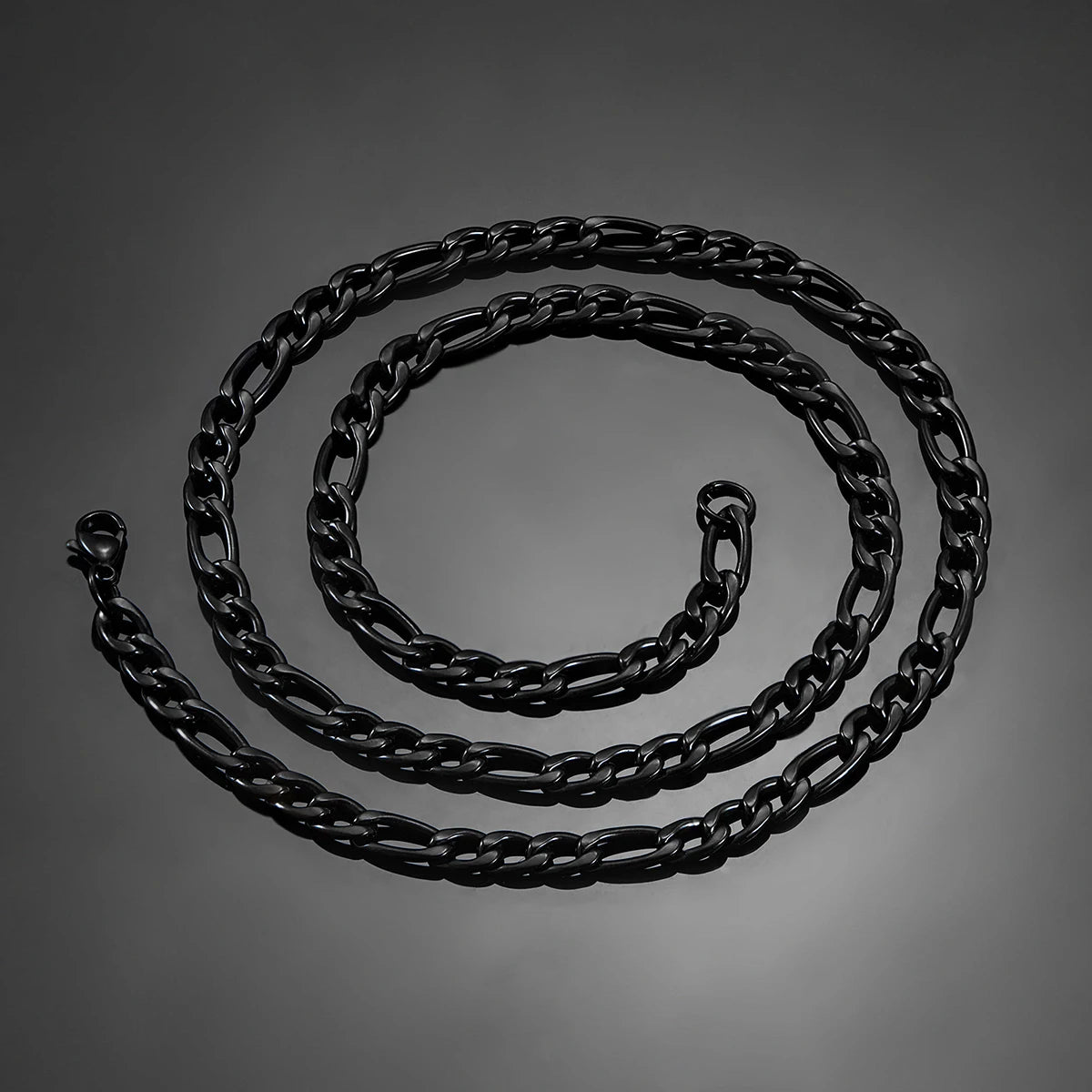 Stainless Steel 3-6mm Black Figaro Chain 16 to 40 Inches