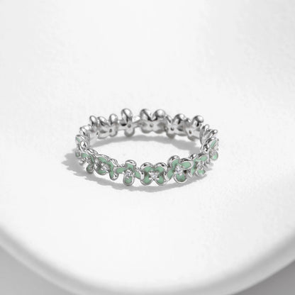 925 Sterling Silver Green Flowers Band