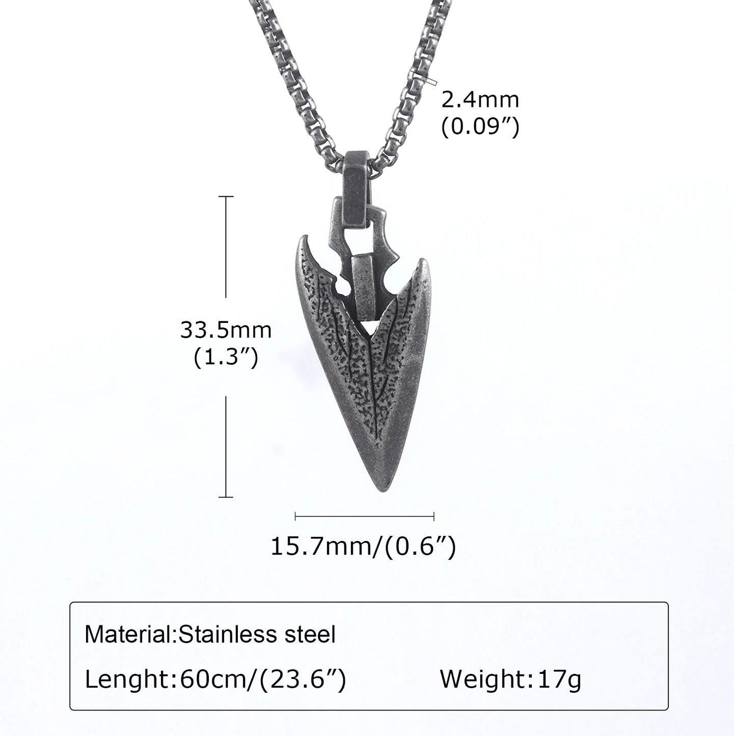 Spear Point Arrowhead Necklaces for Men, Cool Punk Stainless Steel Arrow Pendant Collar with Box Chain Gift Jewelry