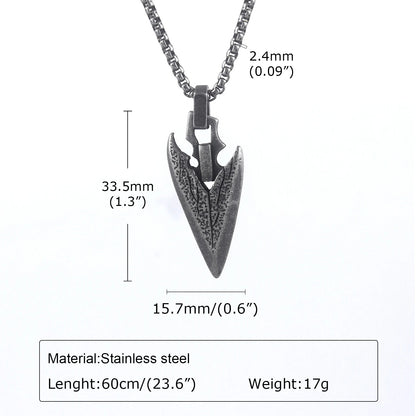 Spear Point Arrowhead Necklaces for Men, Cool Punk Stainless Steel Arrow Pendant Collar with Box Chain Gift Jewelry