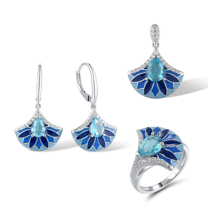 925 Sterling Silver Blue fan Set