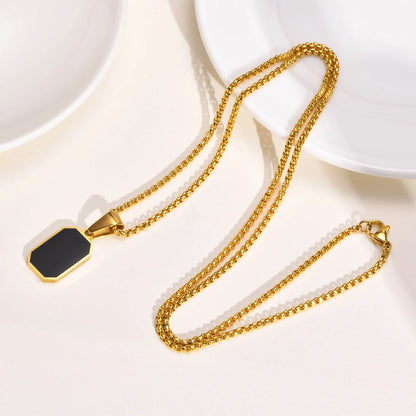 Stylish Gold Color Mens Geometric Square Necklaces,Black Enamel Rectangle Pendant with Rope Box Chain Collar Gift Jewelry