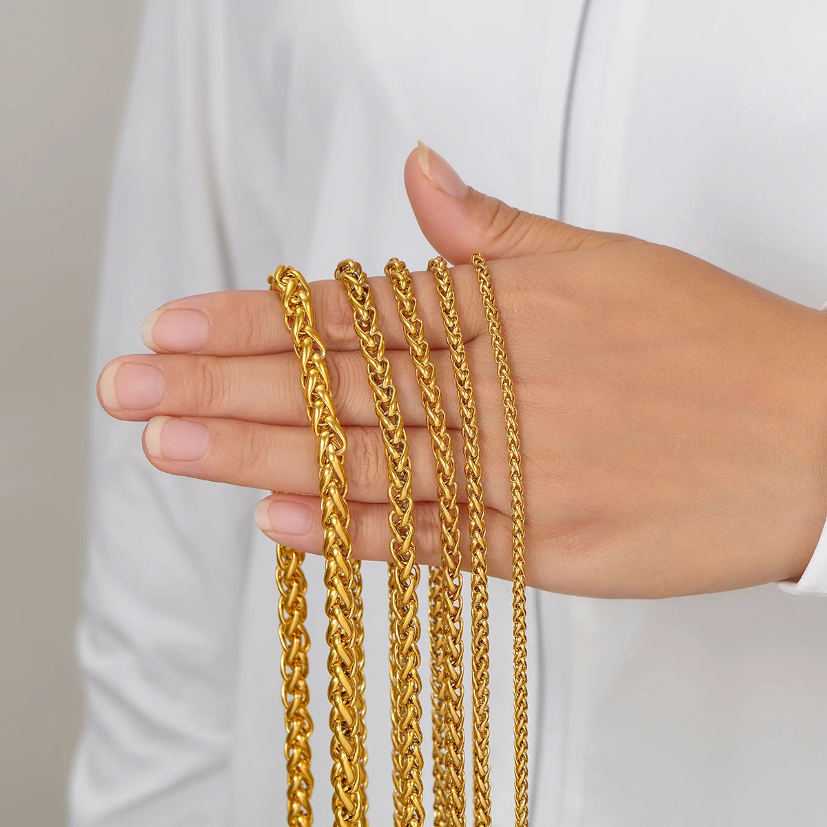 3-7mm Wheat Braided Gold Stainless Steel Chain