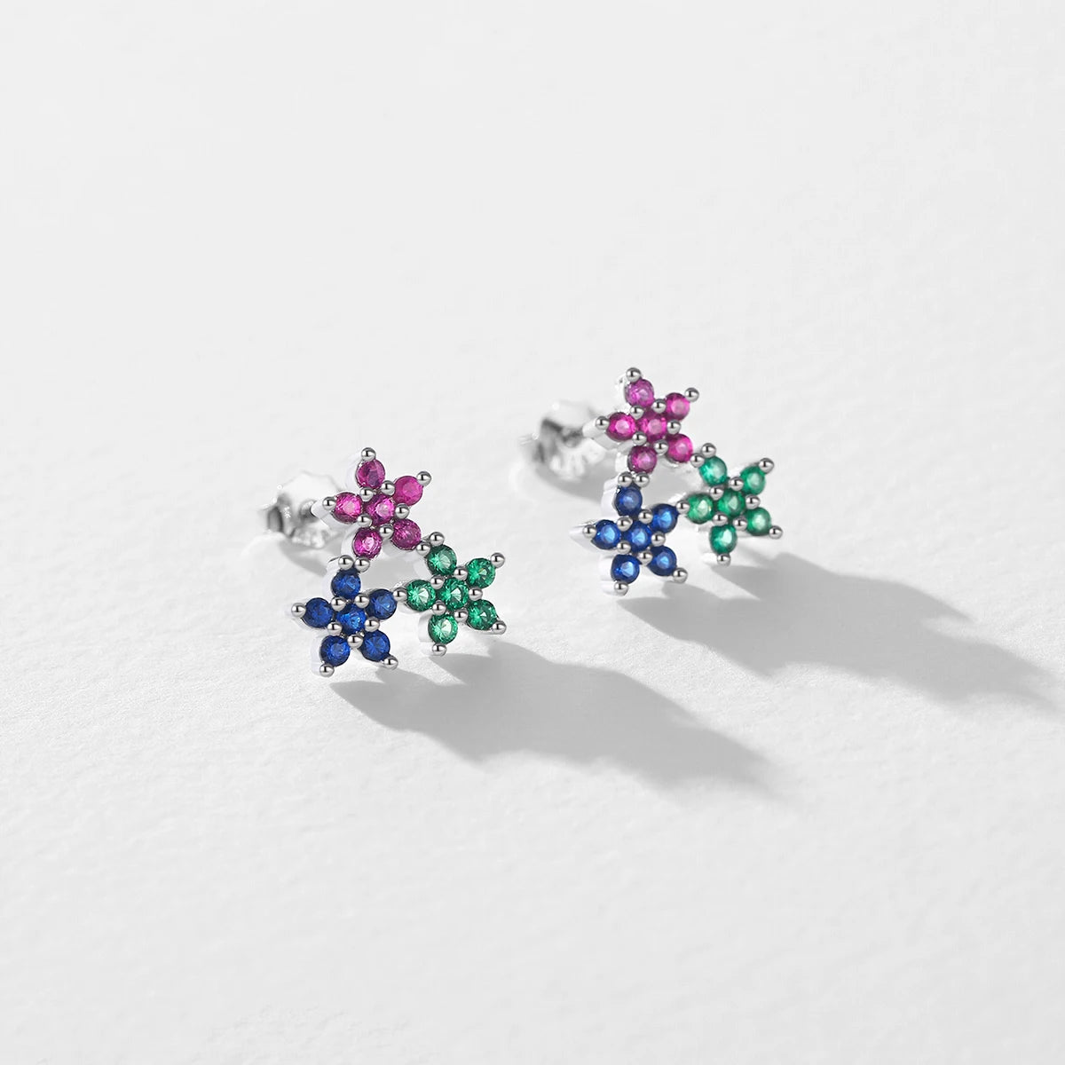 925 Sterling Silver Cubic Zirconia Flower Stud Earrings