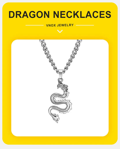 Vnox Mens Rock Punk Dragon Necklaces for Boys, Chinese Traditional Lucky Pendant Collar, Birthday Party Gifts for Him  Jewelry