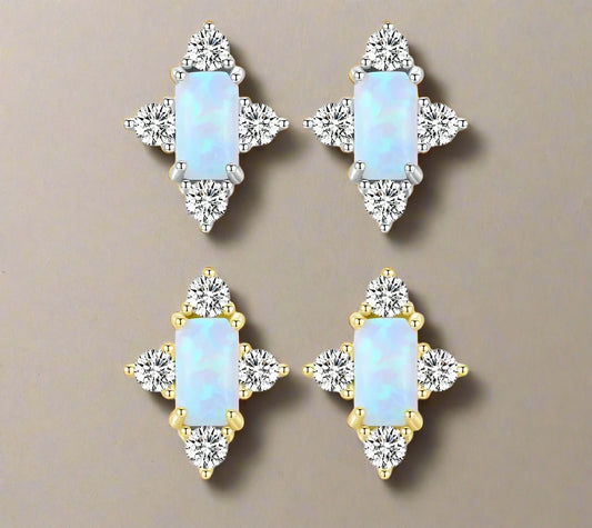 925 Sterling Silver Elegant Imitation Opal Stud Earrings