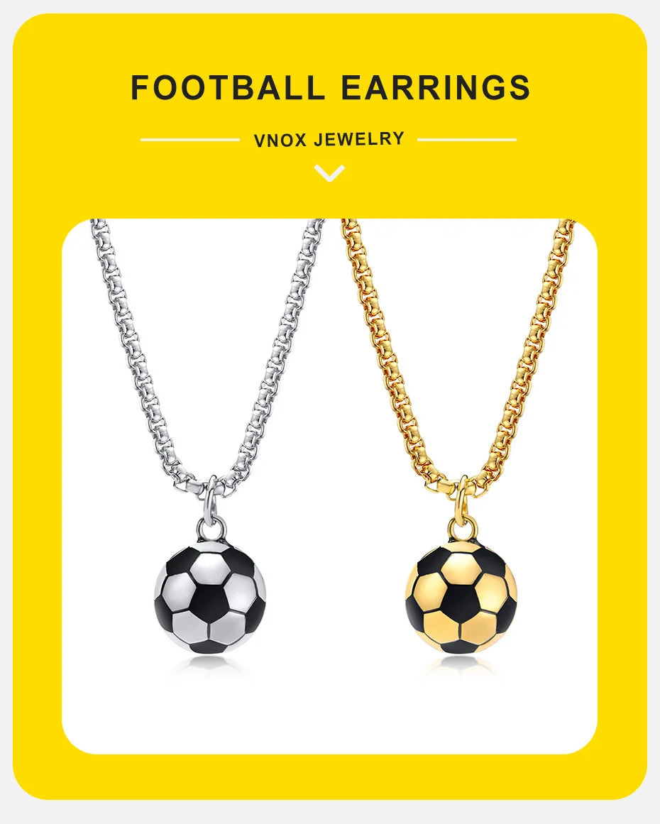 Vnox 3D Football Necklaces for Men, Solid Stainless Steel Casual Scoocer Pendants, Sports Lover Boys Gifts