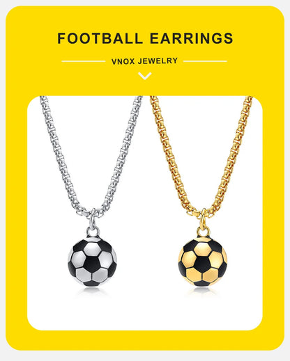 Vnox 3D Football Necklaces for Men, Solid Stainless Steel Casual Scoocer Pendants, Sports Lover Boys Gifts