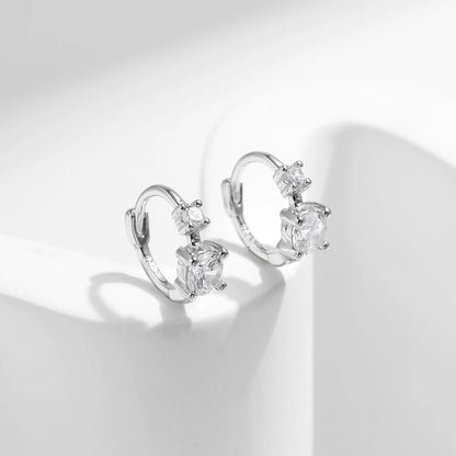 925 Sterling Silver Round CZ Hoop Earrings