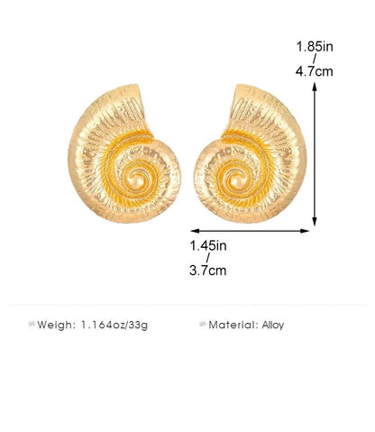 Gold Or Silver Color Boho Conch Ear Studs & Necklace