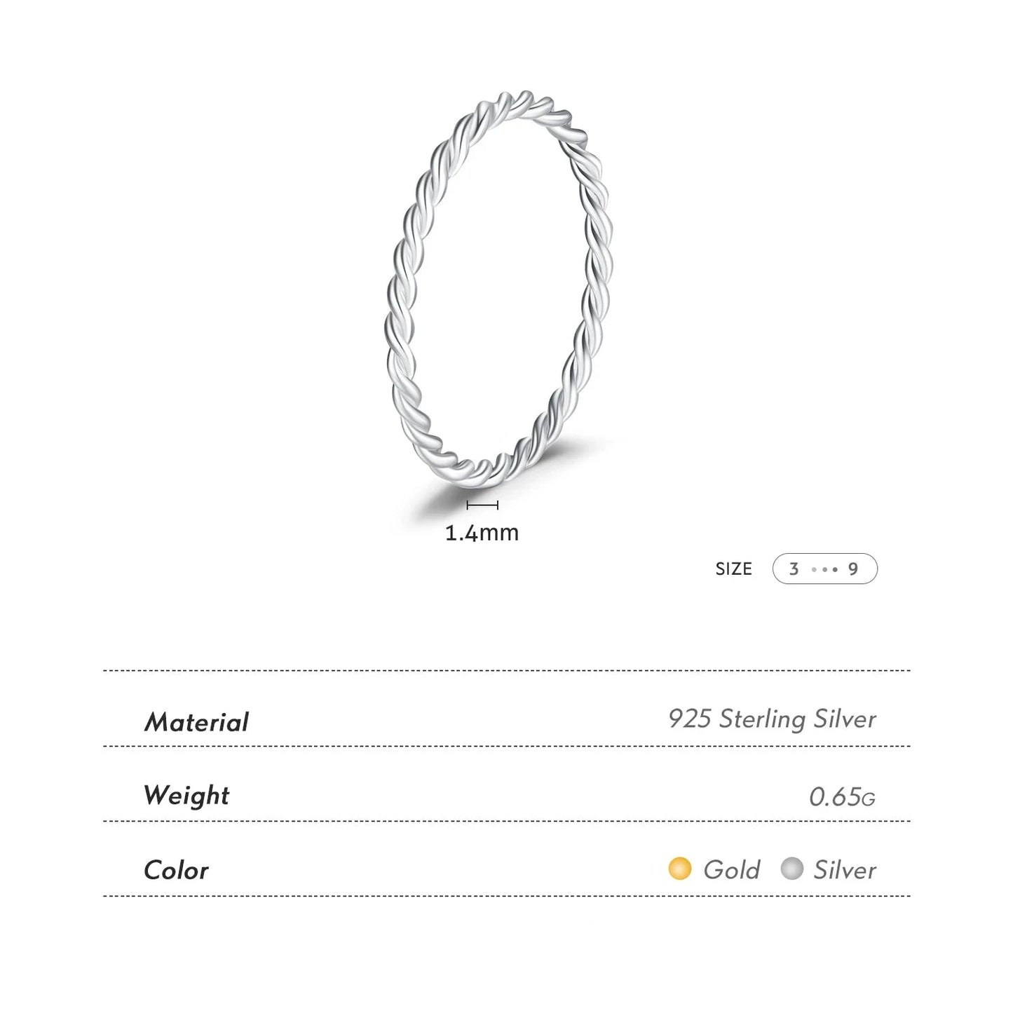 925 Sterling Silver Twisted Stackable Rings