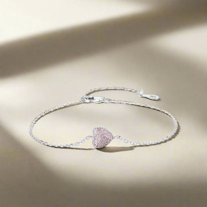 925 Sterling Silver Light Pink Heart Bracelet