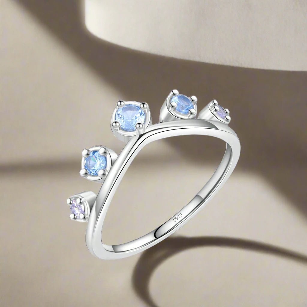 925 Sterling Silver Fresh Blue CZ Crown Ring