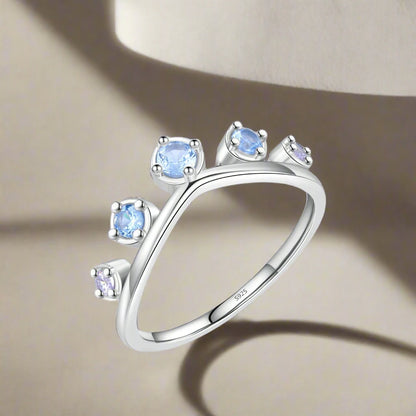 925 Sterling Silver Fresh Blue CZ Crown Ring