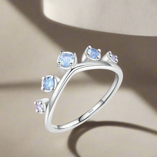 925 Sterling Silver Fresh Blue CZ Crown Ring