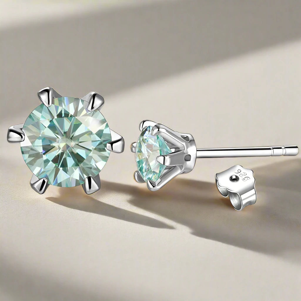 Moissanite Stud Earrings Solid 925 Sterling Silver D Color (Multiple Color Stones)