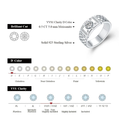 Moissanite Round Cut  0.5CT 925 Sterling Silver