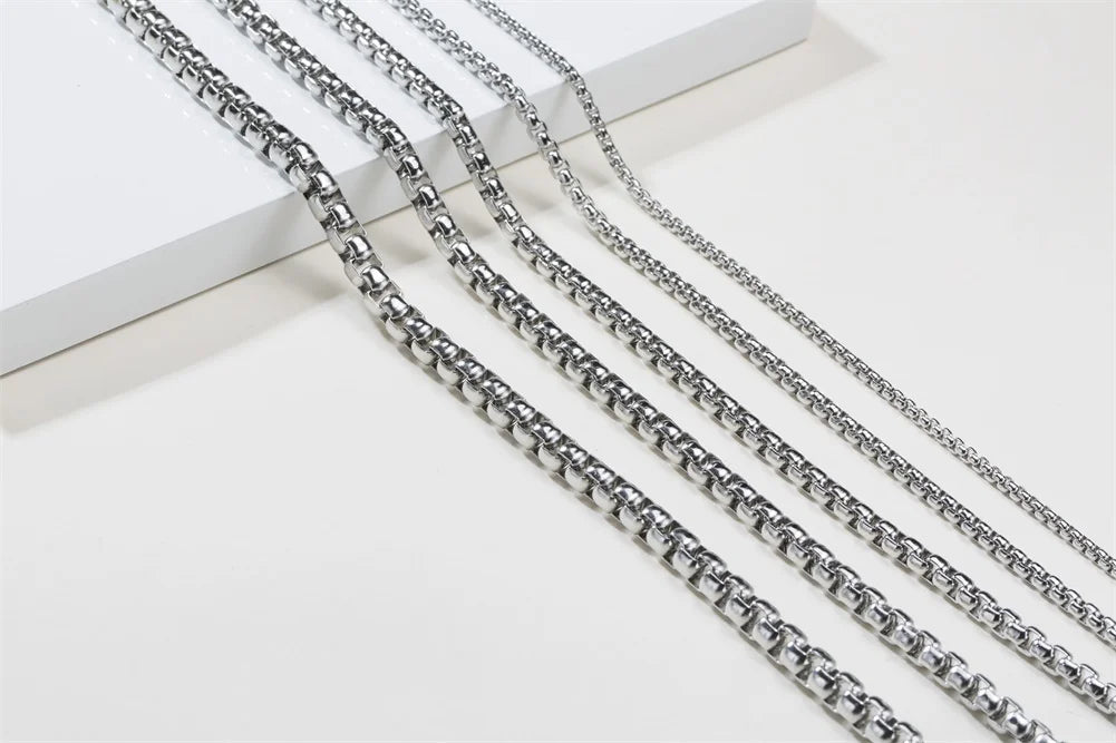 ROUND BOX CHAIN STAINLESS STEEL CHAIN MENS OR WOMENS CHAIN UNISEX JEWELRY 18 TO 30INCH