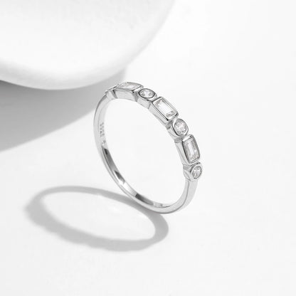 925 Sterling Silver Fashion Round, Rectangle CZ Ring