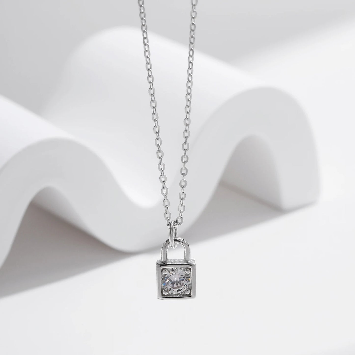 0.5 Carat D Color Moissanite Lock Pendant Necklace 925 Sterling Silver