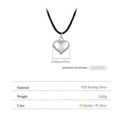 925 Sterling Silver Heart Pendant Long Material Necklace