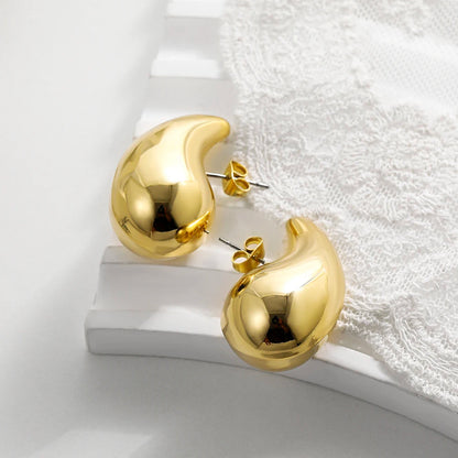 Gold Or Silver Stainless Steel Tear Drop, Round, Ball Earrings