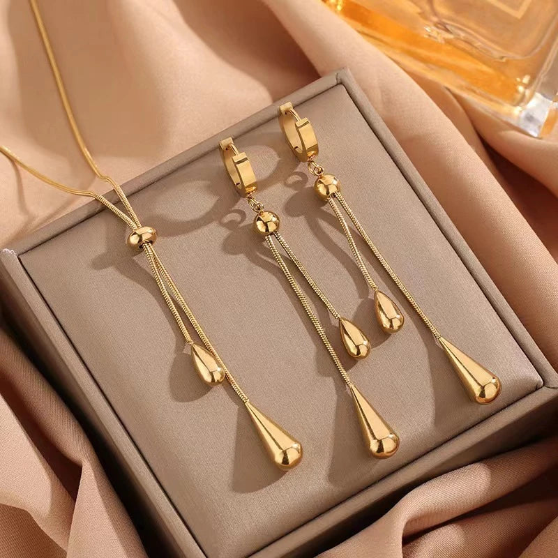 Pull Adjustment Droplet Shape Charm Chain/Earrings