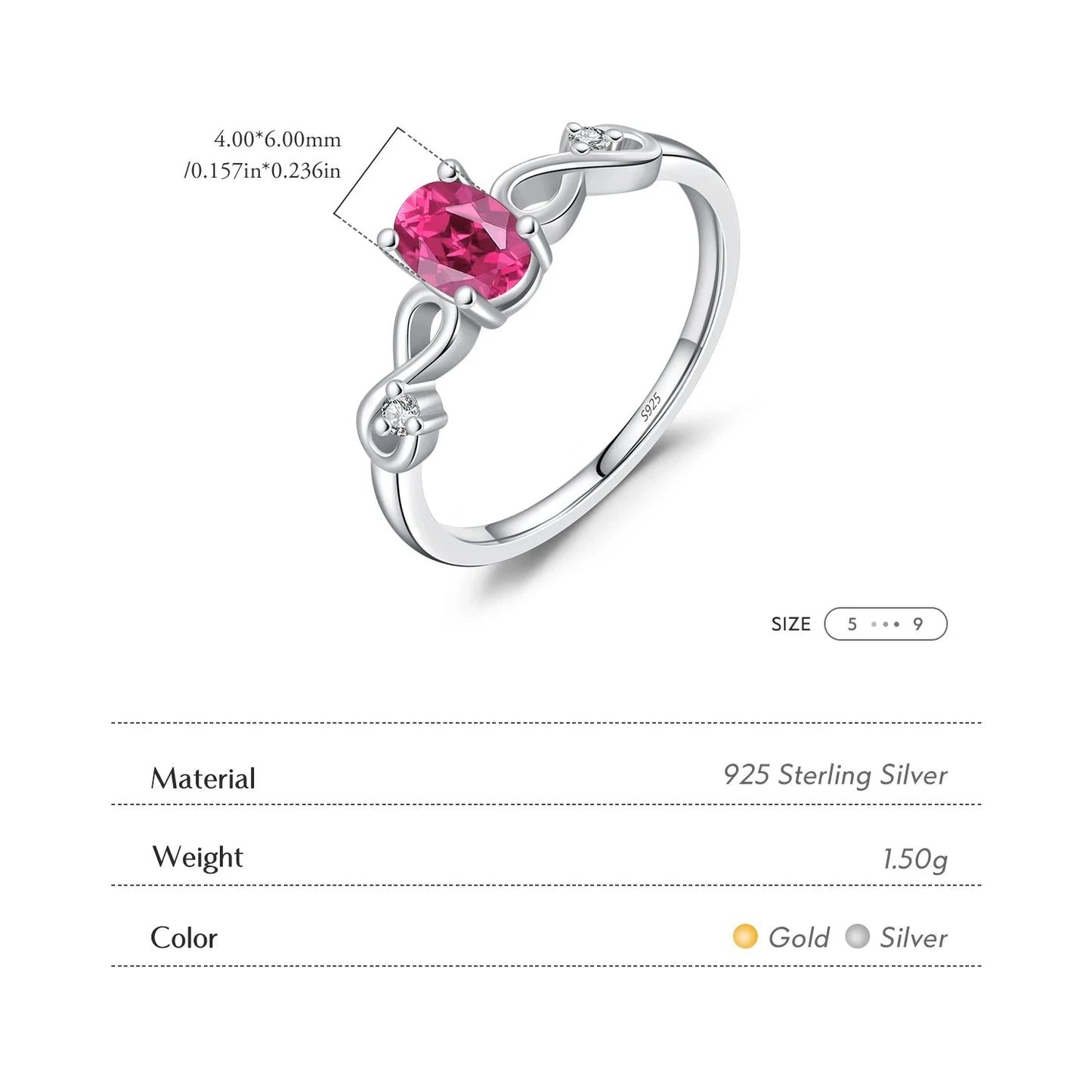 925 Sterling Silver Oval Red CZ Rings