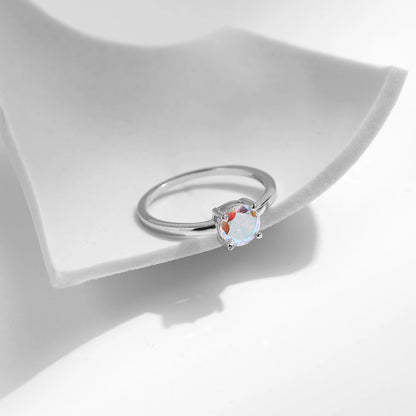 925 Sterling Silver Rainbow Round Zirconia Ring