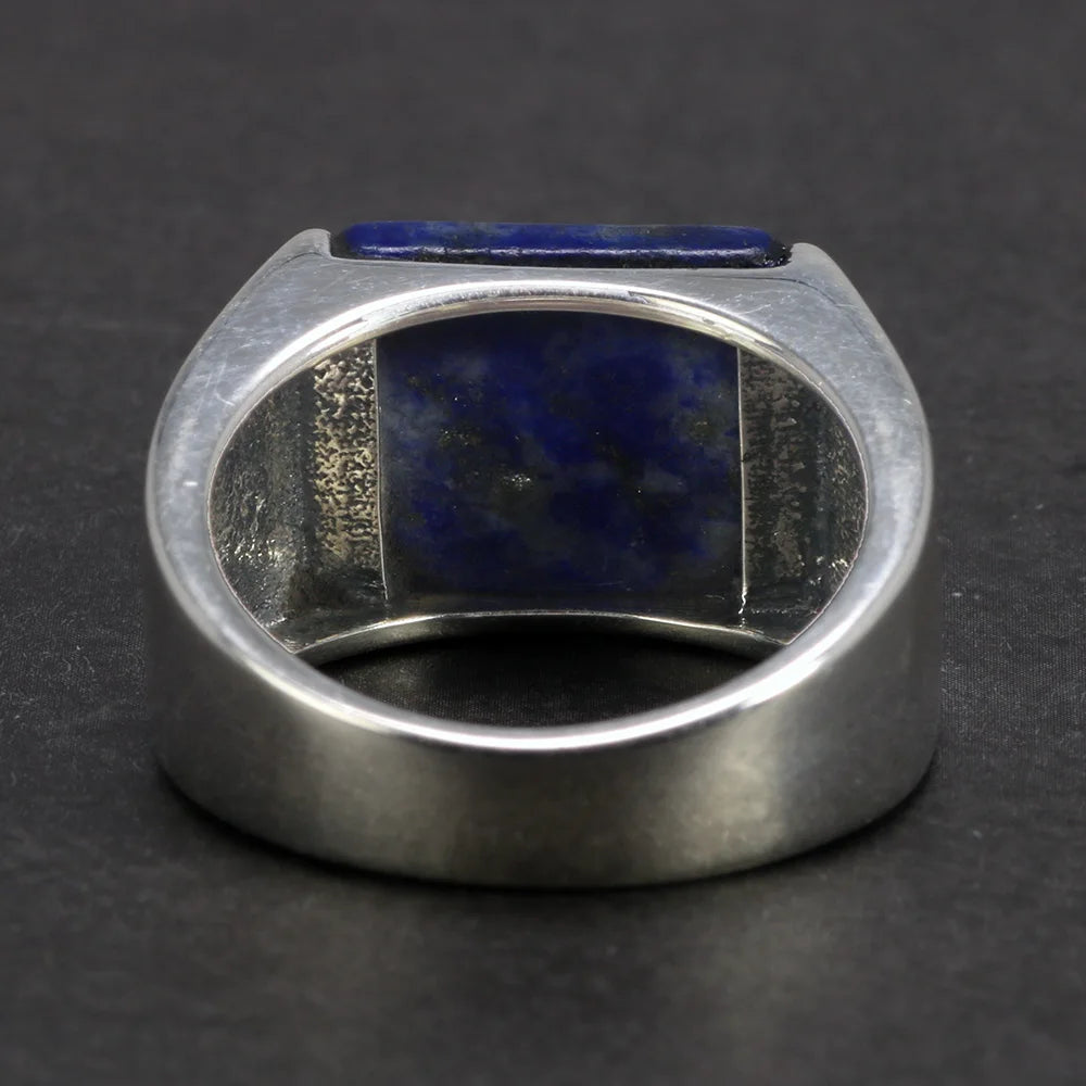 Solid 925 Sterling Silver Square Lapis Lazuli Onyx Ring