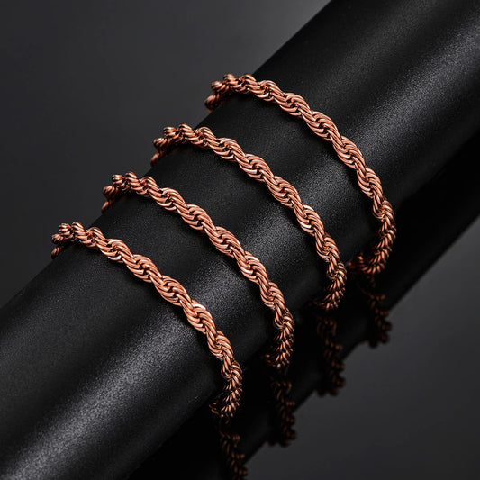 2.3-4mm Rose Gold Stainless Steel Twisted Rope Chain 16 to 30 Inches