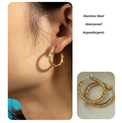 Gold Or Silver Stainless Steel Twist Hoop Earrings