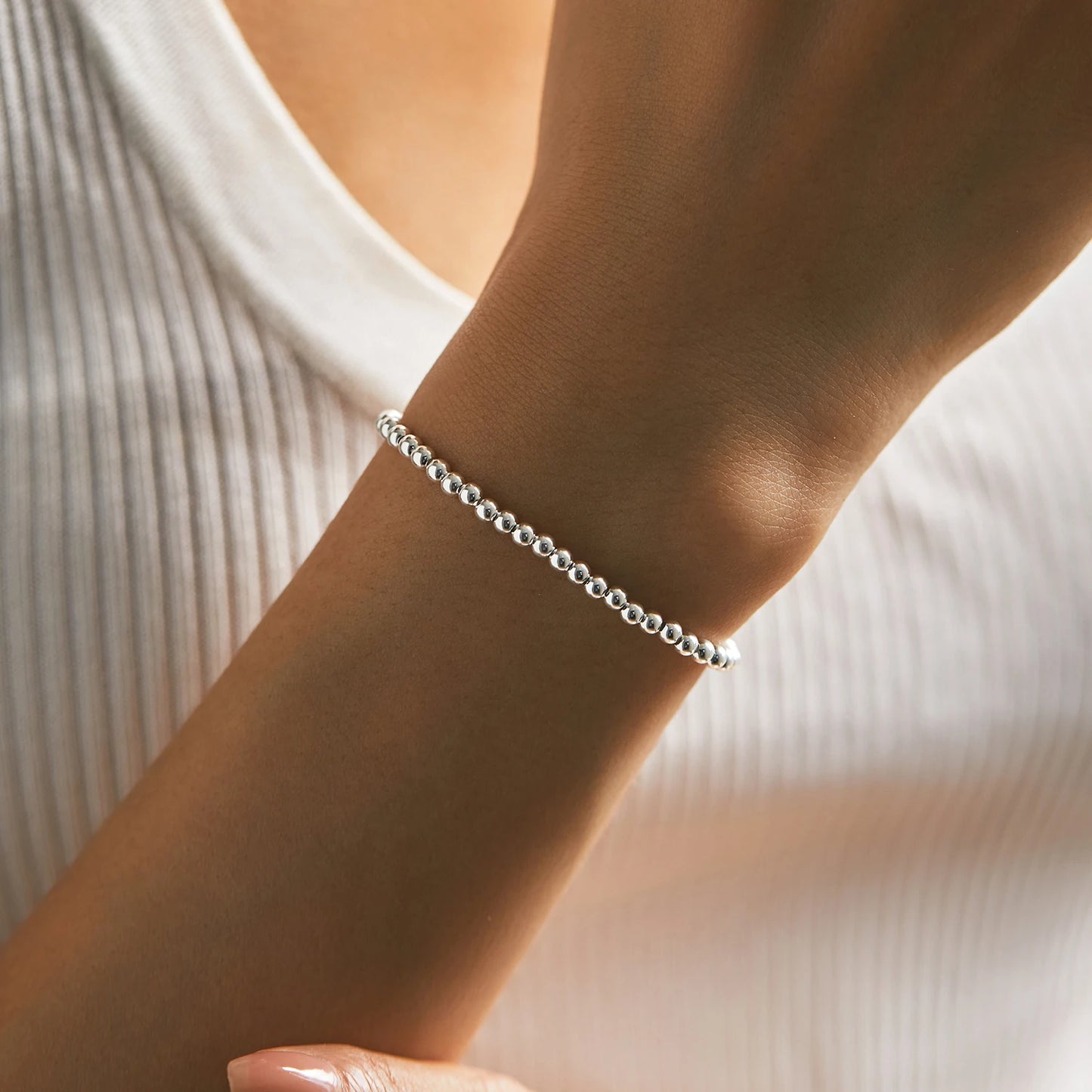 925 Sterling Silver 3MM Beads Bracelet