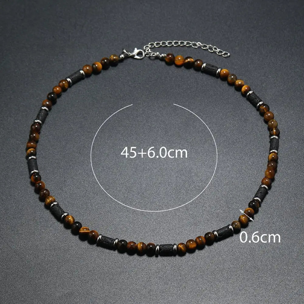 New Men's Tiger Stone Natural Stone Necklace Wave Sami Fashion Trend Design Niche Stitching Beaded Pearl Simple Charm Necklace