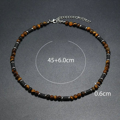 New Men's Tiger Stone Natural Stone Necklace Wave Sami Fashion Trend Design Niche Stitching Beaded Pearl Simple Charm Necklace