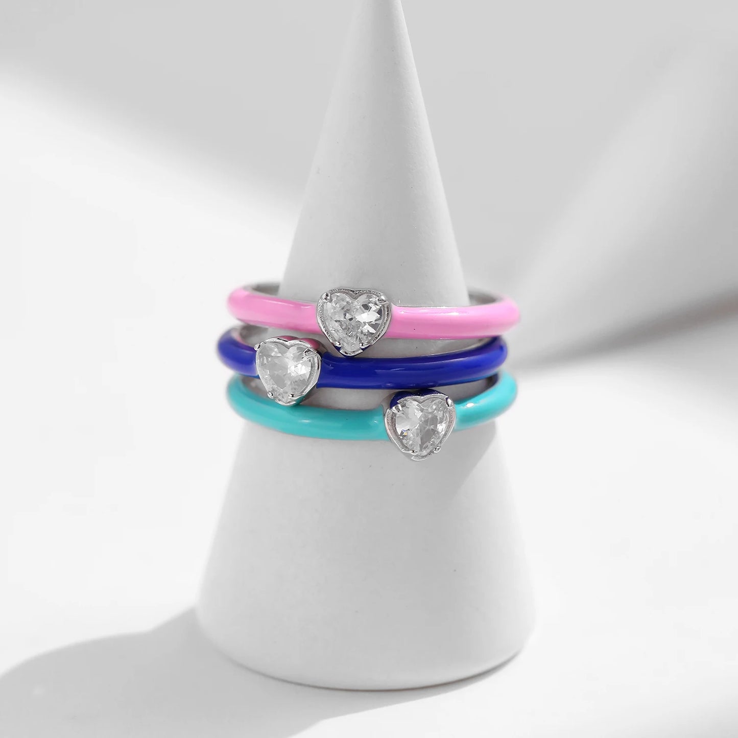 925 Sterling Silver Colorful Enamel, Heart Ring