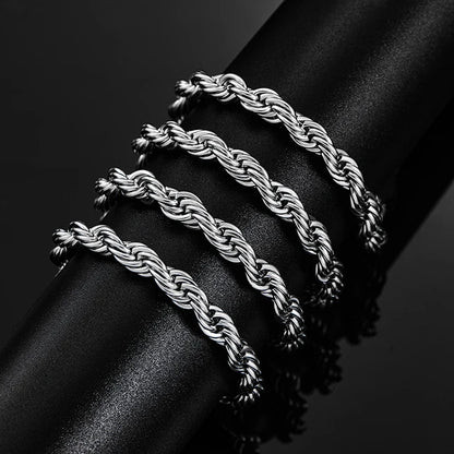 2.3-6mm Stainless Steel Twisted Rope Chain 16 to 30 Inches