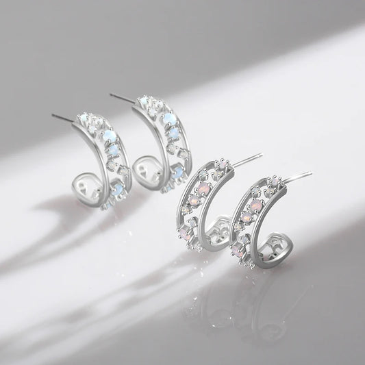 925 Sterling Silver Hollow Hoop Stud Earrings