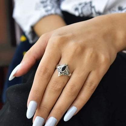 Black Resin Gem Bohemian Ring