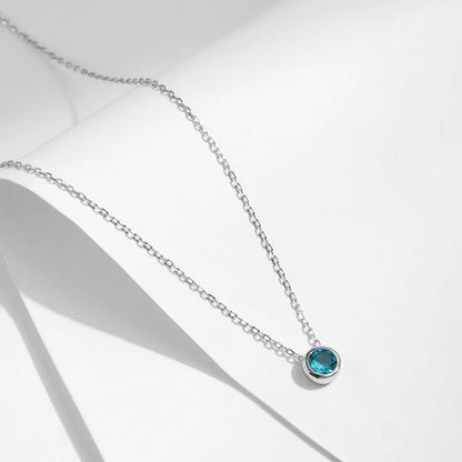 925 Sterling Silver Teal Round Zirconia Pendant Necklace