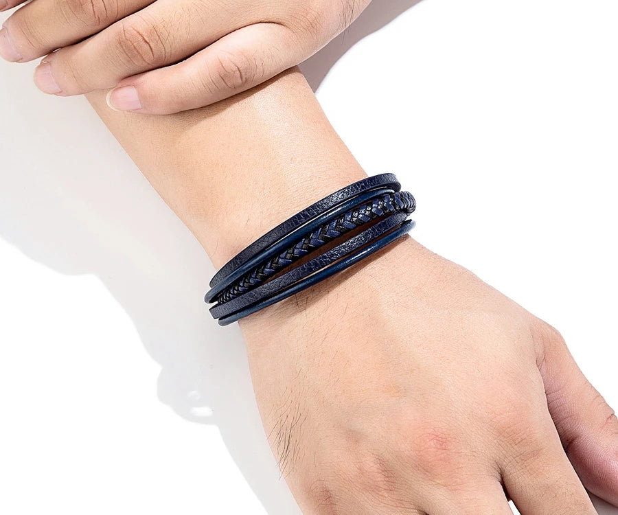 3 Color Choice Hand-Woven Leather, Magnetic Clasp Bracelet